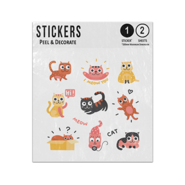 Picture of Cartoon Cats Kittens Poses Sleepy Playful I Meow Love You Sticker Sheets Twin Pack
