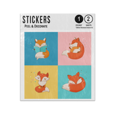 Picture of Cute Foxes Four Poses Sleepy Reading Cuddle Love Sticker Sheets Twin Pack