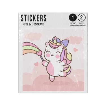Picture of Cute Unicorn Holding Magic Rainbow Love Wand Hearts Clouds Sticker Sheets Twin Pack