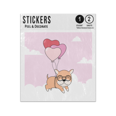 Picture of Floating Dog Three Love Heart Balloons Valentines Day Sticker Sheets Twin Pack