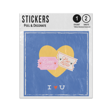 Picture of I Love You Be Mine Split Shared Ticket Valentine Heart Sticker Sheets Twin Pack