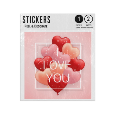 Picture of I Love You Text Valentines Day Heart Balloons Square Frame Sticker Sheets Twin Pack