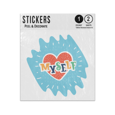 Picture of Love Myself Writing Red Heart Blue Splash Background Sticker Sheets Twin Pack