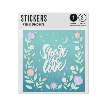 Picture of Share The Love White Writing Floral Background Valentines Sticker Sheets Twin Pack