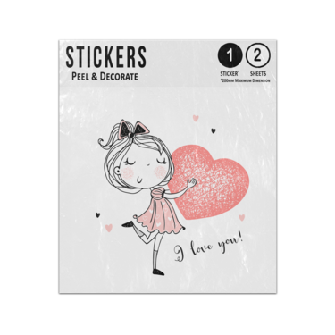 Picture of Sweet Cartoon Girl I Love You Hug Big Red Valentine Heart Sticker Sheets Twin Pack