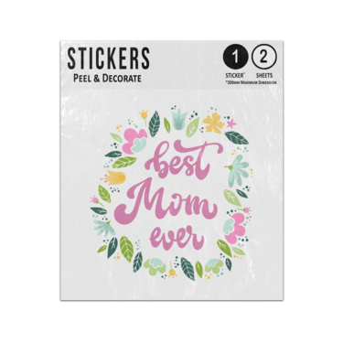 Picture of Best Mum Ever Pink Hand Writing Surrounded By Leaves And Flowers Sticker Sheets Twin Pack