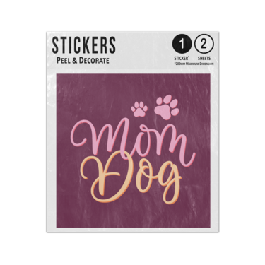 Picture of Dog Mum Calligraphy Hand Writing Style Dog Paw Prints Sticker Sheets Twin Pack