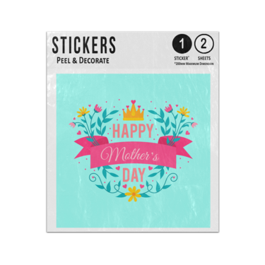Picture of Happy Mothers Day Banner Crown Floral Background Pink Green Sticker Sheets Twin Pack