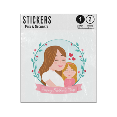 Picture of Happy Mothers Day Banner Mum Cuddling Daughter Love Hearts Sticker Sheets Twin Pack