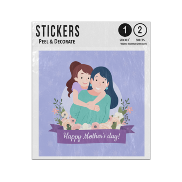 Picture of Happy Mothers Day Banner Mum Daughter Cuddling Illustration Sticker Sheets Twin Pack
