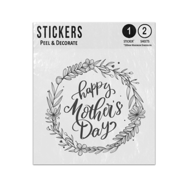 Picture of Happy Mothers Day Black Text In Floral Stems Wreath  Sticker Sheets Twin Pack