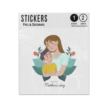 Picture of Happy Mothers Day Mum Cuddling Son Flowers Love Illustration Sticker Sheets Twin Pack