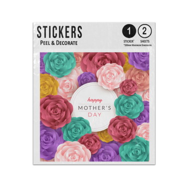 Picture of Happy Mothers Day Text Frame Colourful Roses Background Sticker Sheets Twin Pack