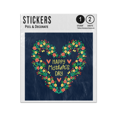 Picture of Happy Mothers Day Text Inside Floral Heart Love Yellow Green Sticker Sheets Twin Pack