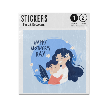 Picture of Happy Mothers Day Text Mum Cuddling Son Flowers Love Blue Sticker Sheets Twin Pack