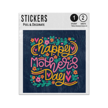Picture of Happy Mothers Day Text Pink Yellow Neon Modern Flower Heart Sticker Sheets Twin Pack