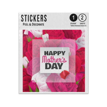 Picture of Happy Mothers Day Text Square Frame Red White Roses Overlap Sticker Sheets Twin Pack