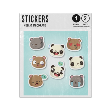 Picture of Bear Panda Faces Happy Sad Crying Shocked Expressions Set Sticker Sheets Twin Pack