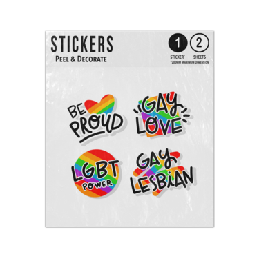 Picture of Be Proud Rainbow Heart Gay Love Lgbt Power Gay Lesbian Lettering Sticker Sheets Twin Pack