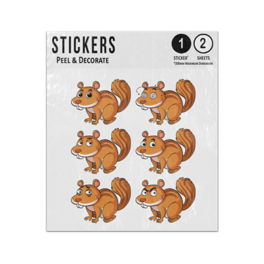 Picture of Brown Squirrel Cartoon Character Facial Expressions Collection Sticker Sheets Twin Pack