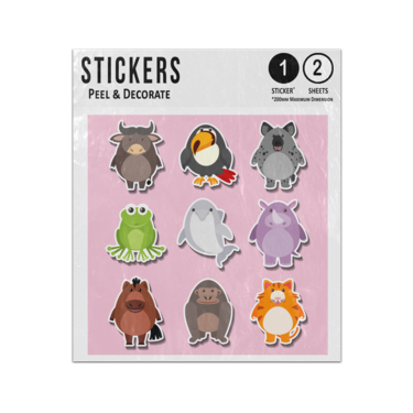 Picture of Buffalo Macaw Hyena Frog Dolphin Rhino Hog Monkey Cat Cartoon Animals Sticker Sheets Twin Pack