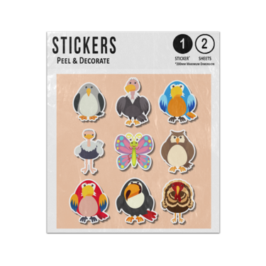 Picture of Buzzard Parrot Ostrich Butterfly Owl Macaw Turkey Cartoon Animals Sticker Sheets Twin Pack
