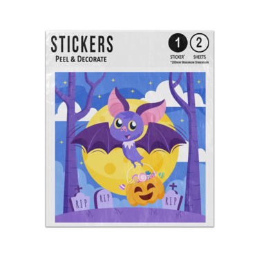 Picture of Cartoon Bat Carrying Pumpkin Filled Candies Through Graveyard Sticker Sheets Twin Pack