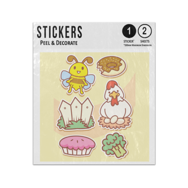 Picture of Cartoon Bumble Bee Chicken And Food Elements Sticker Sheets Twin Pack