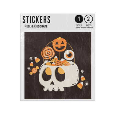 Picture of Cartoon Halloween Skeleton Skull Bag Filled With Sweets Sticker Sheets Twin Pack