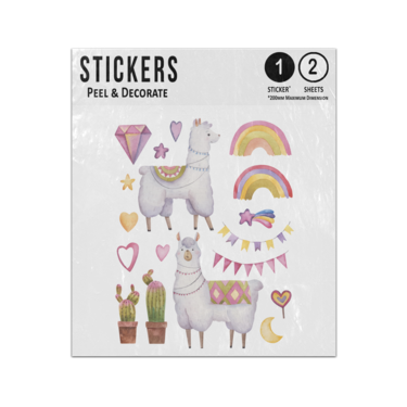 Picture of Cartoon Llama Alpaca With Rainbows And Bunting Pastel Colours Sticker Sheets Twin Pack