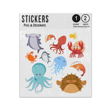 Picture of Cartoon Sea Life Underwater Animals Set Sticker Sheets Twin Pack