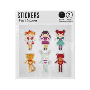 Picture of Cat Rabbit Bear Girl Dolls Cartoon Character Set Sticker Sheets Twin Pack
