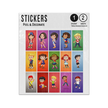 Picture of Children From The World Kids Wearing Country National Flag Sticker Sheets Twin Pack