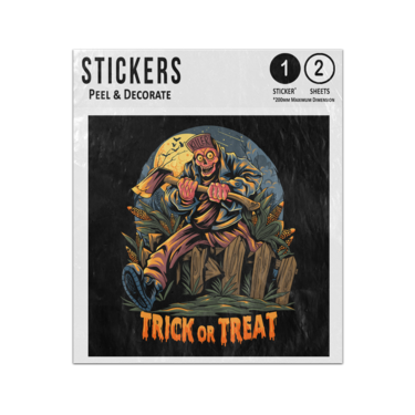 Picture of Crazed Zombie In Field Of Corn Carrying Axe Trick Or Treat Sticker Sheets Twin Pack
