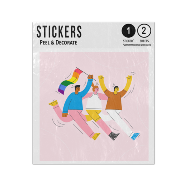 Picture of Cultural Diversity People Running Holding Rainbow Flag Gay Pride Sticker Sheets Twin Pack