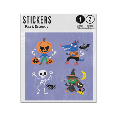 Picture of Cute Scarecrow Pumpkin Werewolf Skeleton Witch Halloween Characters Sticker Sheets Twin Pack