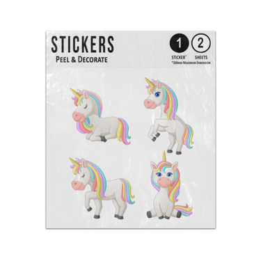 Picture of Cute Unicorn With Rainbow Hair Sleeping Trotting Sitting Poses Sticker Sheets Twin Pack