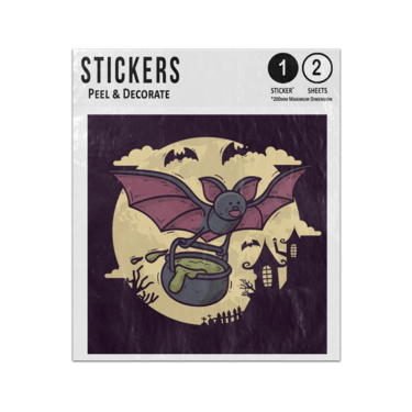 Picture of Flying Bat Holding Cauldron Halloween Night Sky Cartoon Sticker Sheets Twin Pack