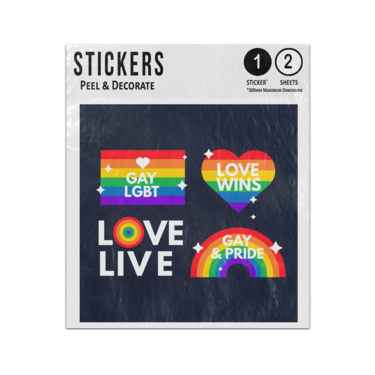 Picture of Gay Lgbt Love Wins Love Gay Pride Rainbow Flat Heart Icons Sticker Sheets Twin Pack