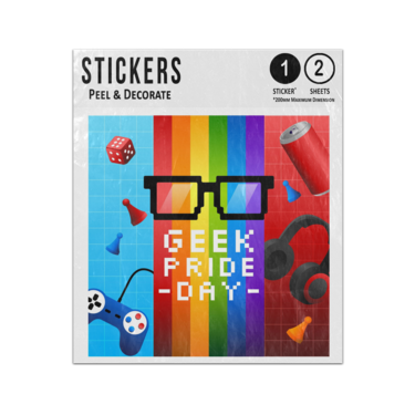 Picture of Geek Pride Day 8 Bit Lettering Text Rainbow Glasses Games Controller Sticker Sheets Twin Pack
