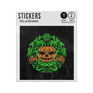 Picture of Glowing Orange Pumpkin With Circular Bright Green Vegetation Sticker Sheets Twin Pack