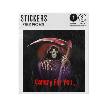 Picture of Grim Reaper Holding Scythe Pointing Coming For You Halloween Sticker Sheets Twin Pack