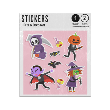 Picture of Halloween Cartoon Characters Dracula Reaper Zombie Witch Sticker Sheets Twin Pack