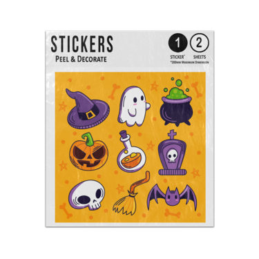 Picture of Halloween Cartoon Characters Witch Ghost Pumpkin Skull Bat Sticker Sheets Twin Pack