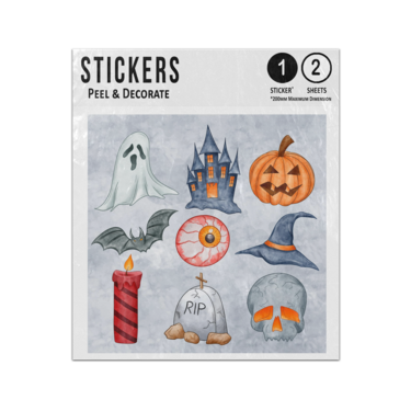 Picture of Halloween Ghost Haunted House Pumpkin Bat Eyeball Rip Skull Witch Sticker Sheets Twin Pack