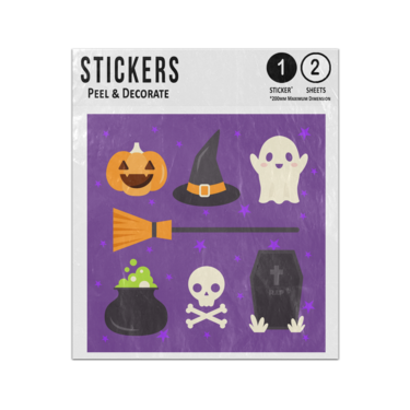 Picture of Halloween Ghost Witch Hat Broomstick Skull Potion Spiders Characters Sticker Sheets Twin Pack
