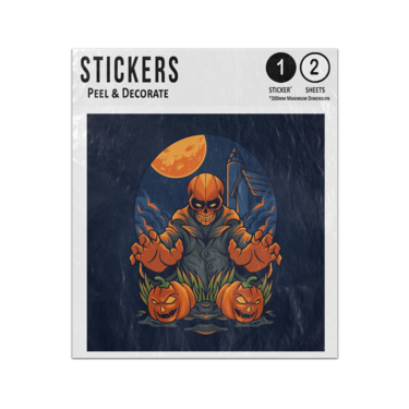 Picture of Halloween Grimacing Skeleton Zombie Reaching For Pumpkins Sticker Sheets Twin Pack