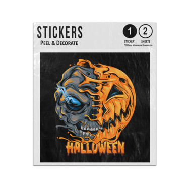 Picture of Halloween Half Pumpkin Half Skull Joined Together Illustration Sticker Sheets Twin Pack