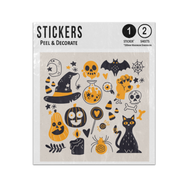Picture of Halloween Hand Drawn Cat Witch Pumpkin Bat Web Hand Elements Sticker Sheets Twin Pack