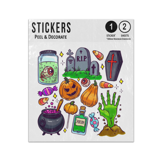 Picture of Halloween Hand Drawn Ghostly Spooky Item Illustrations Sticker Sheets Twin Pack